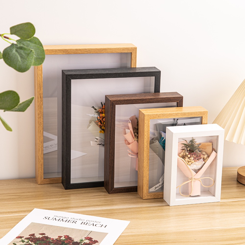 Bamboo Photo Frame - 耐久性のあるマルチサイズシャドウボックスフレーム、長方形アクリル木製フォトフレーム、ナチュラルウッドブラックディスプレイケース、フローラチケットクラフト