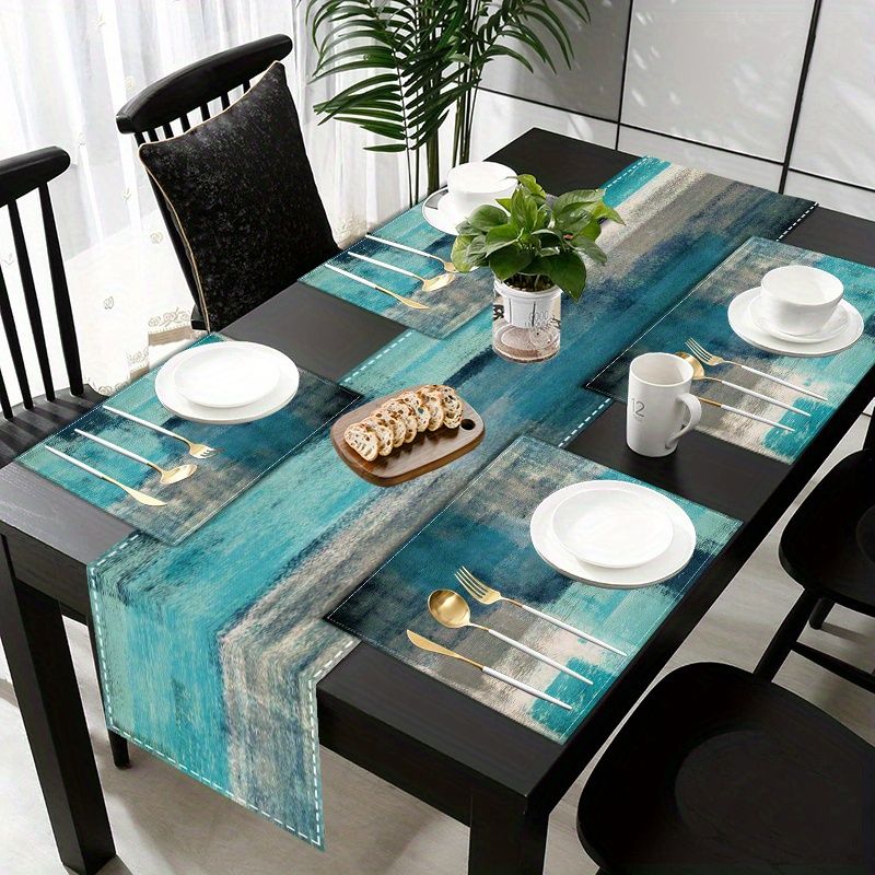 Linen Table Runner - VIKAMA モランディ アブストラクト インク テーブルランナー プレースマットセット