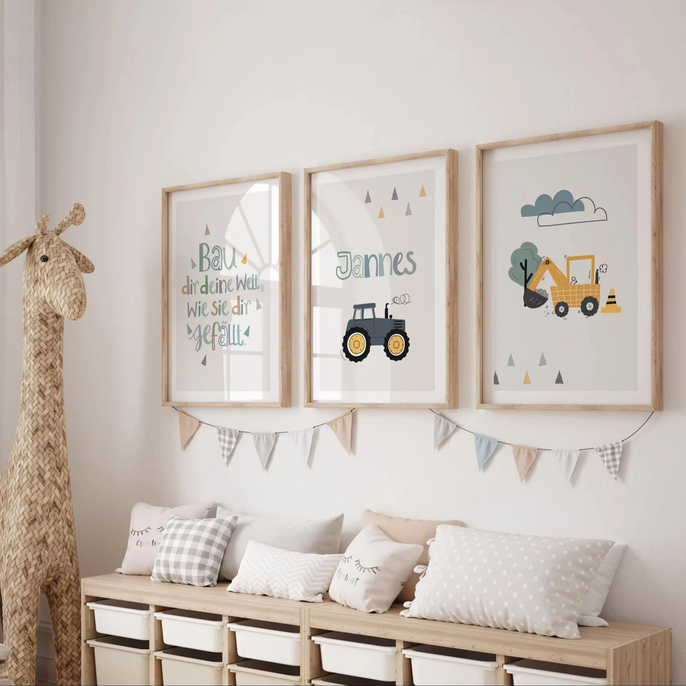 3 ピース/セット漫画掘削機トラクターカスタム名キャンバス印 - Home Decor Theme のレビューと価格