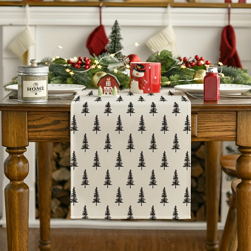 シンプルなクリスマスツリーテーブルランナー、流行のホットアイ - Linen Table Runner のレビューと価格