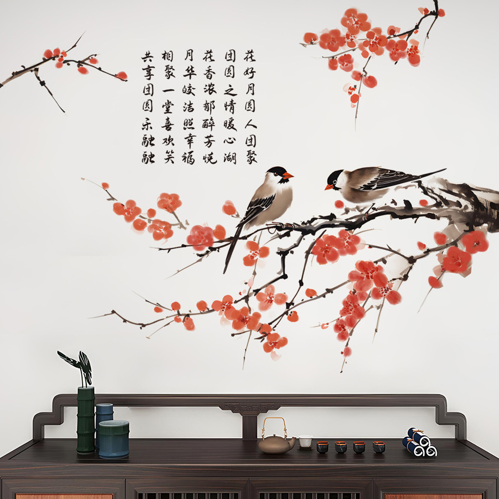 中国風の梅の花鳥ウォールステッカーリビングルームの背景装飾デ - Home Decor Indonesia のレビューと価格