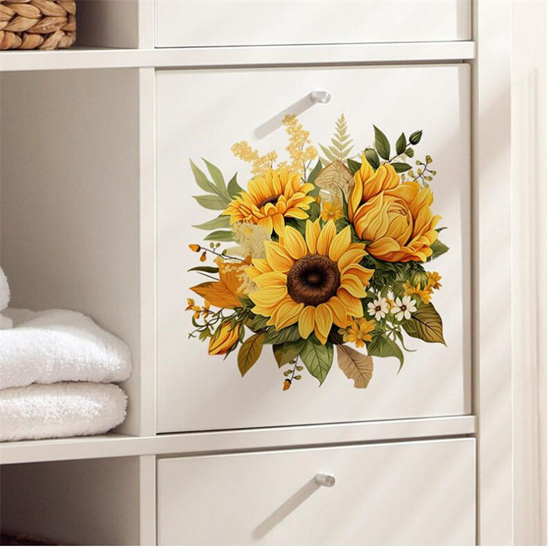 自己粘着色の黄色のヒマワリの花の壁のステッカー寝室リビングル - Home Decor Indonesia のレビューと価格