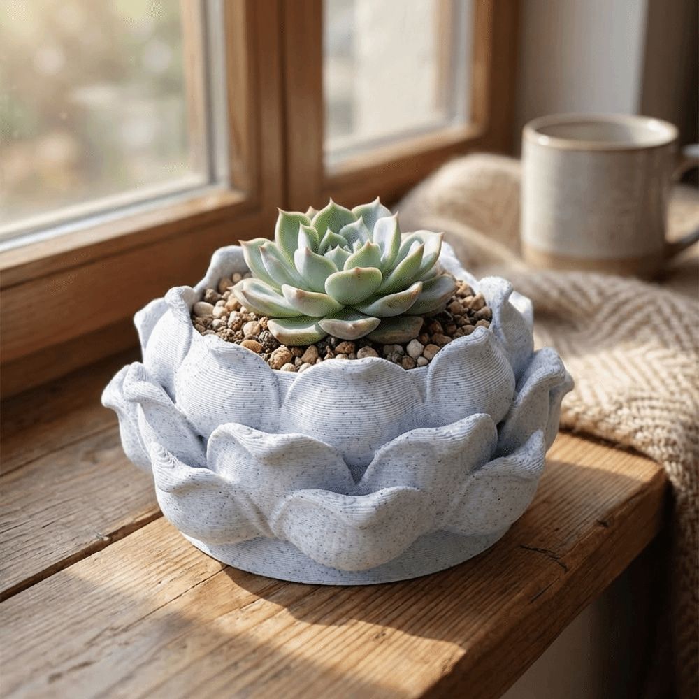 蓮の形をした多肉植物鉢、3Dプリントプラスチック製の排水穴付 - Rattan Plant Basket のレビューと価格